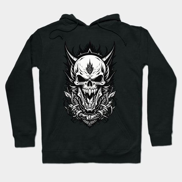 Black White Tattoo Style Skull Hoodie by DeathAnarchy